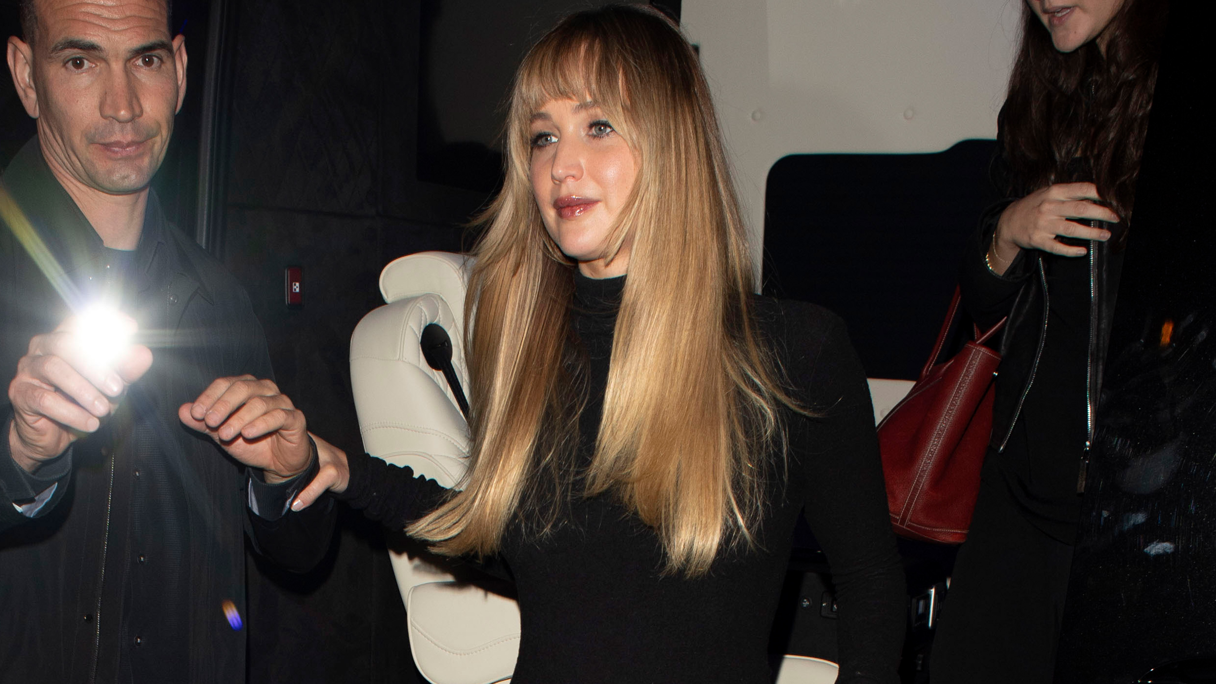 10/17/2025 Jennifer Lawrence is seen heading out for dinner after attending BFI Film Festival.in London. The 35 year old American actress wore a black sweater paired with a long yellow skirt and heels