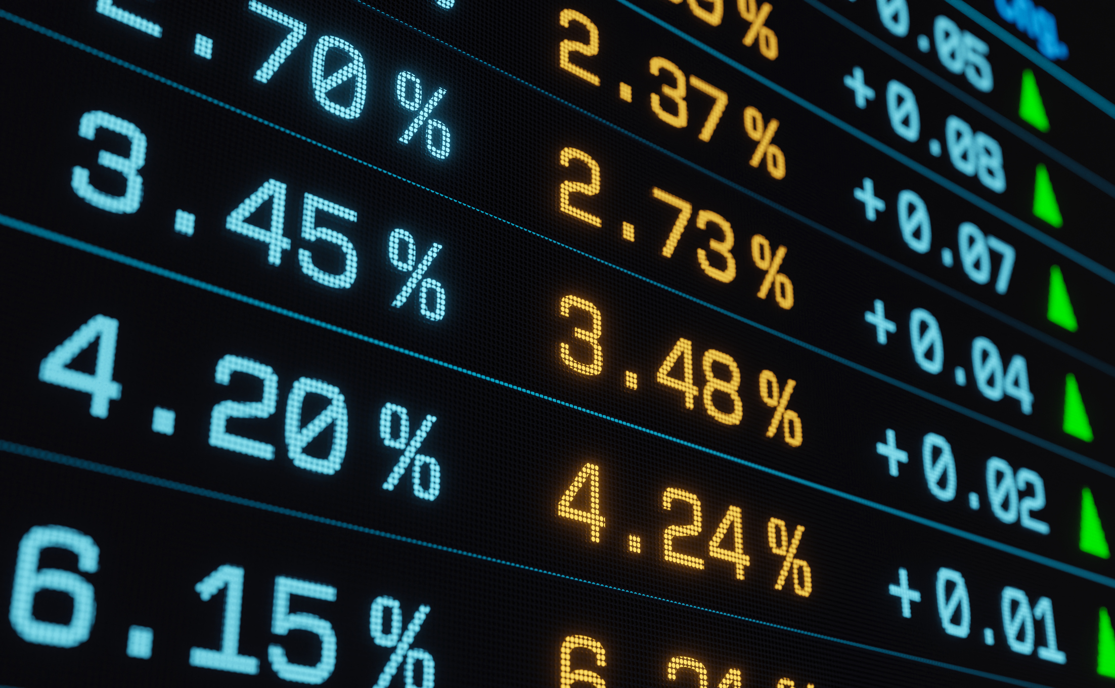 Close up sheet with interest rates, coupon and yields