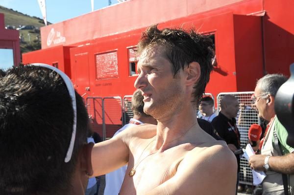 Frank Schleck (Saxo Bank) gets cleaned up after his attacking on stage 16.