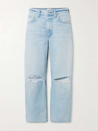 Miro Distressed Mid-Rise Barrel-Leg Jeans