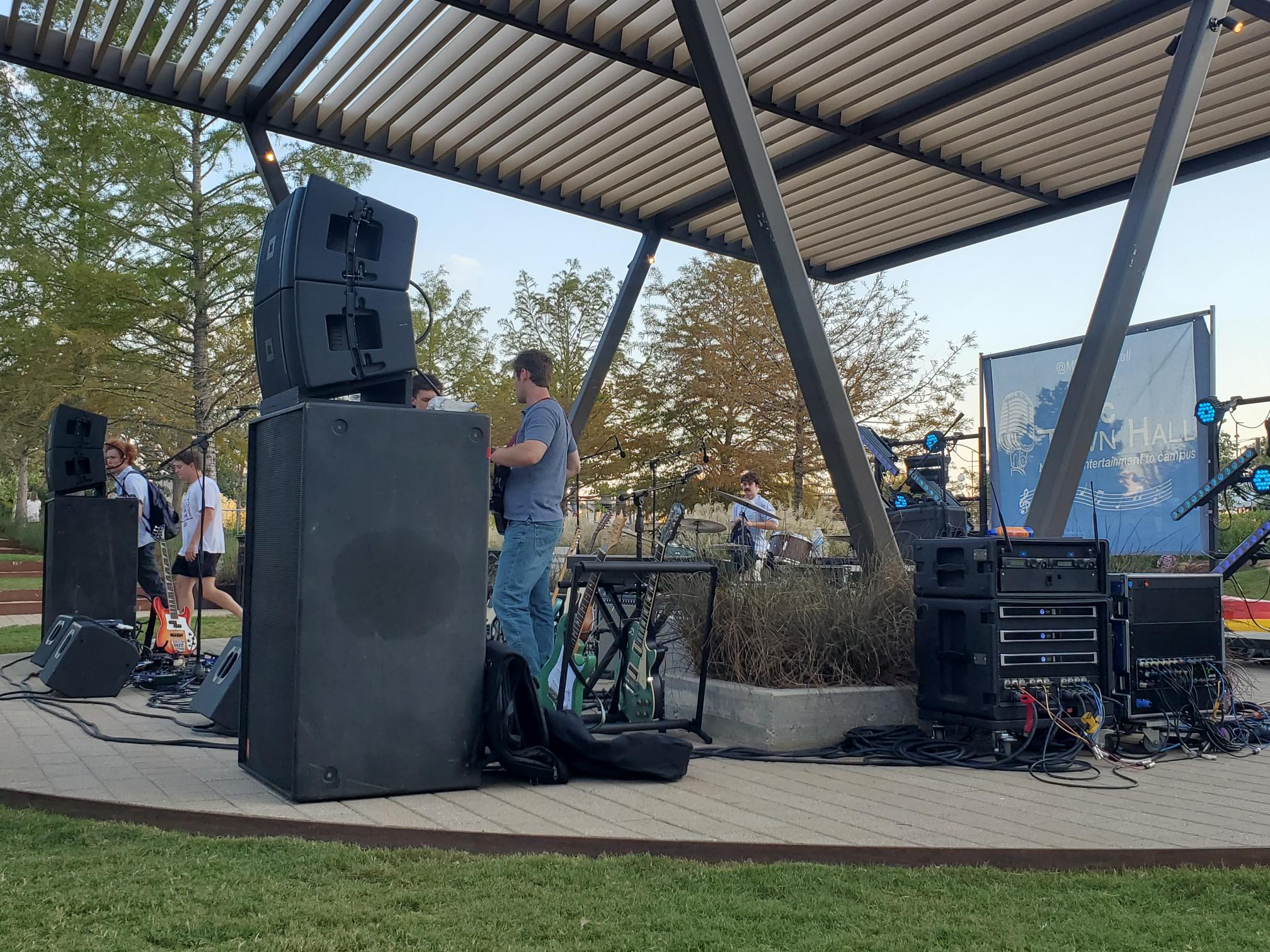 Texas A&amp;amp;M University gets amped up at an outdoor concert and its Hall of Champions.