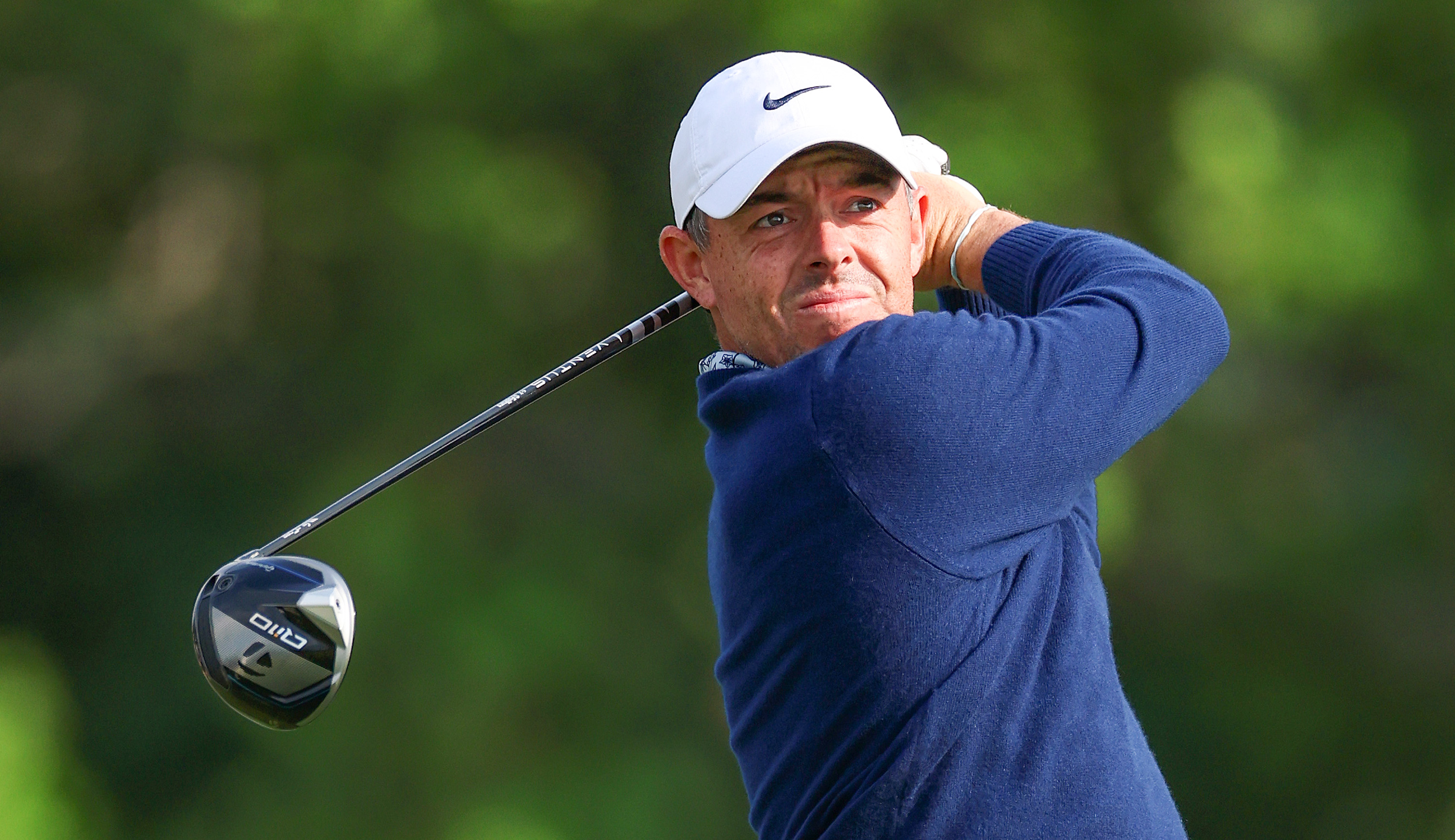 Rory McIlroy hits a driver off of the tee