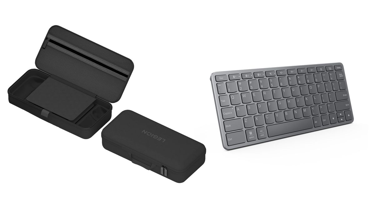 Image of the Lenovo Legion Go Carrying Case and Multi-Device Wireless Keyboard accessories.