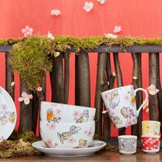 cups and saucer with seven dwarfs and floral print 