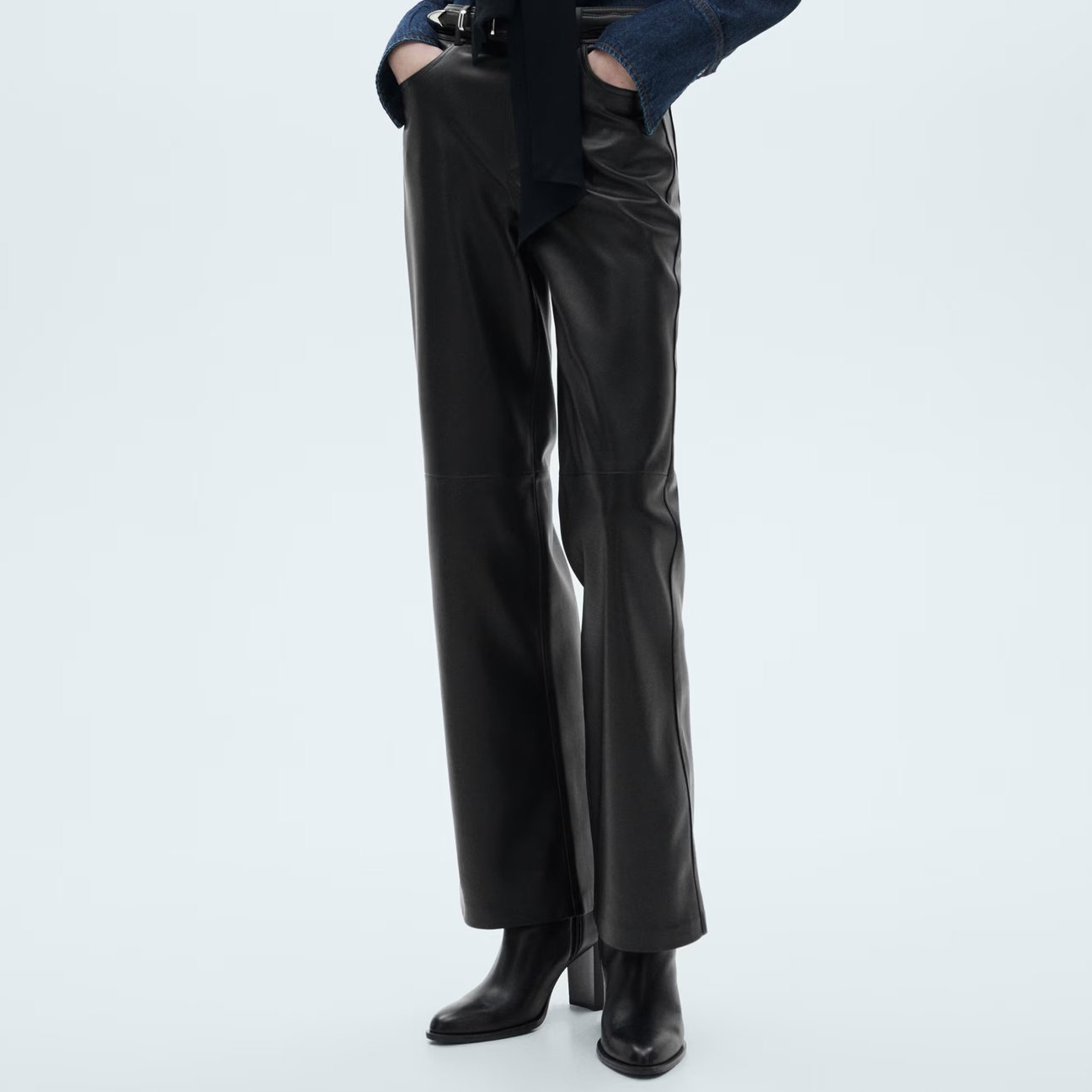 Mango Leather-Effect Straight-Leg Trousers