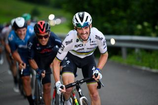 LACHEN SWITZERLAND JUNE 07 Julian Alaphilippe of France and Team Deceuninck QuickStep during the 84th Tour de Suisse 2021 Stage 2 a 178km stage from Neuhausen am Rheinfall to Lachen UCIworldtour tds tourdesuisse on June 07 2021 in Lachen Switzerland Photo by Tim de WaeleGetty Images