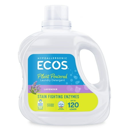 Ecos Laundry Detergent Liquid With Enzymes, 120 Loads - Plant-Powered Hypoallergenic Laundry Soap for Activewear, Pet Stains and Tough Odors - Lavender, 110 Fl Oz