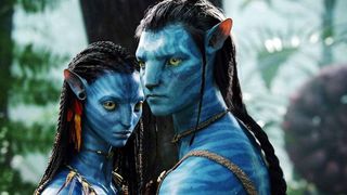 Still image from Avatar showing Jake and Neytiri