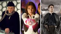 Split image showing three Doctor Who spin-offs: An Adventure in Space and Time, The Sarah Jane Adventures, and Torchwood