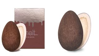 Chocolate coconut egg with white background