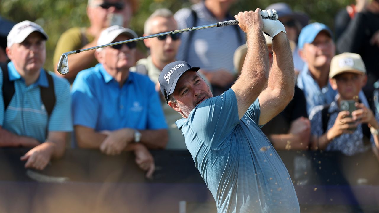 Ryan Fox hits an iron off the tee