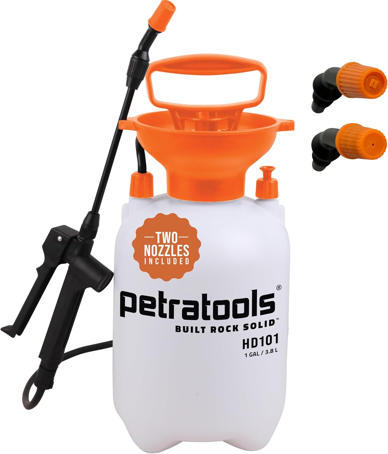 Petratools 1 Gallon Pump Sprayer &amp;ndash; Hd101 Garden Sprayer for Weeds, Lawn Care &amp;amp; Pesticides &amp;ndash; 52&amp;rdquo; Long Hose, 2 Nozzles &amp;amp; Easy Carry Handle &amp;ndash; Durable &amp;amp; Lightweight