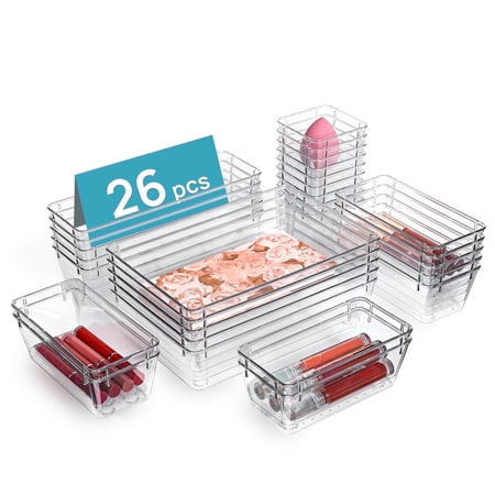 Sindcom 26 Pcs Clear Plastic Stackable Organizer Bins&amp;#65292;makeup Drawer Organizers and Vanity Organizer