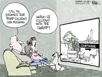 Political cartoon U.S. Trump Russia investigation Manafort drain the swamp