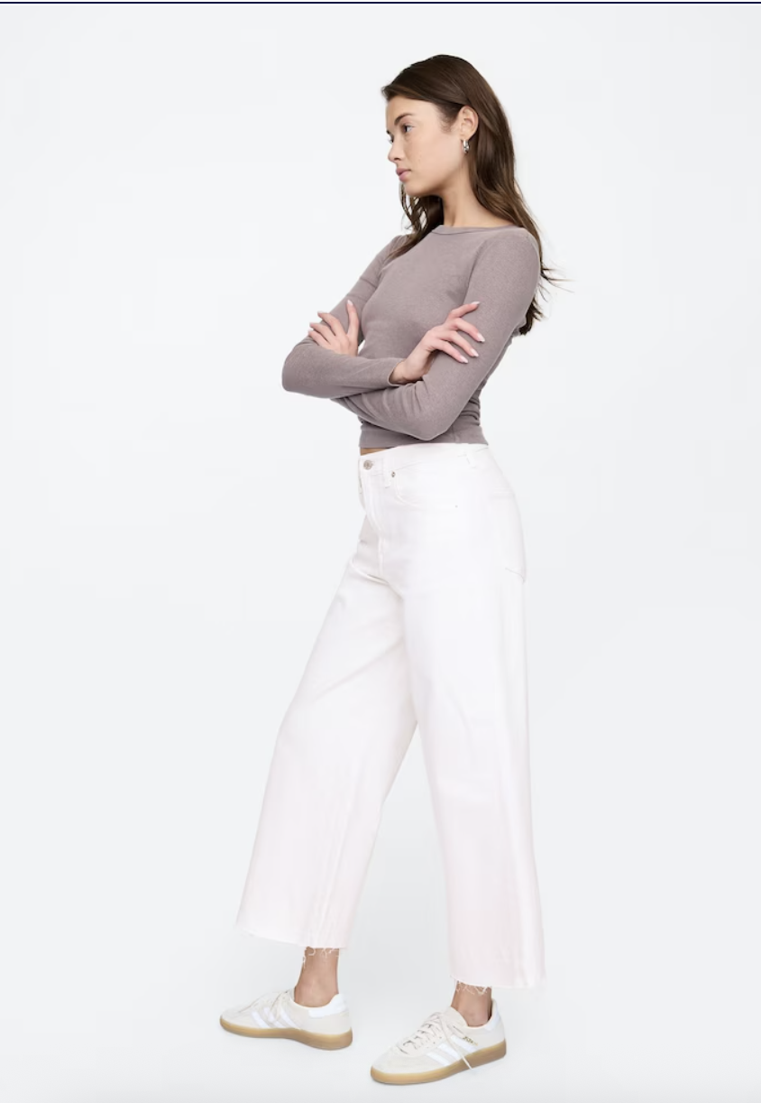 Gap, White Wide Leg Cropped Jeans