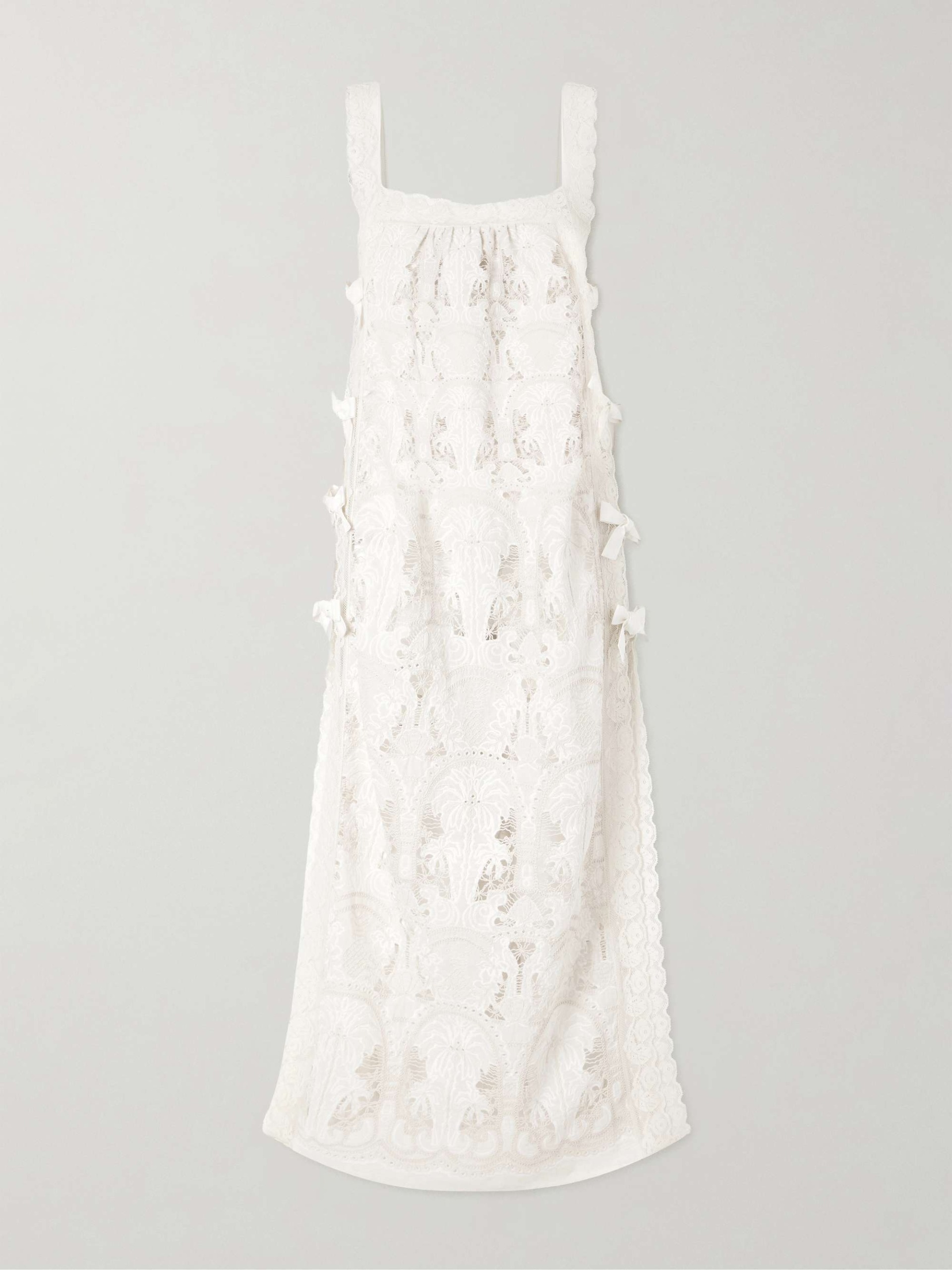 Fiocchini Lace-Trimmed Broderie Anglaise Cotton-Blend Maxi Dress