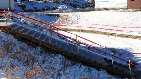 The newly constructed stairs that riders will run.