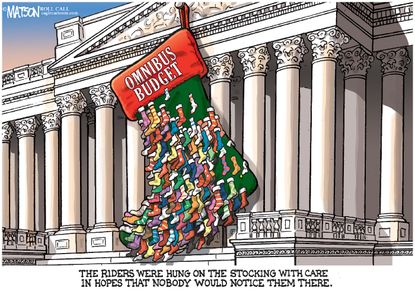 Political cartoon U.S. Omnibus Budget Congress Christmas