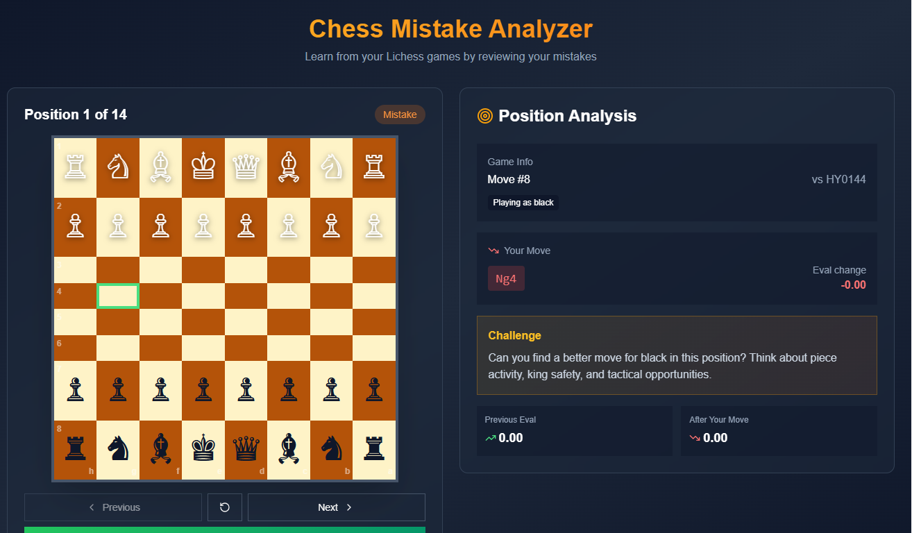 An image of the first Horizons version of my chess trainer app