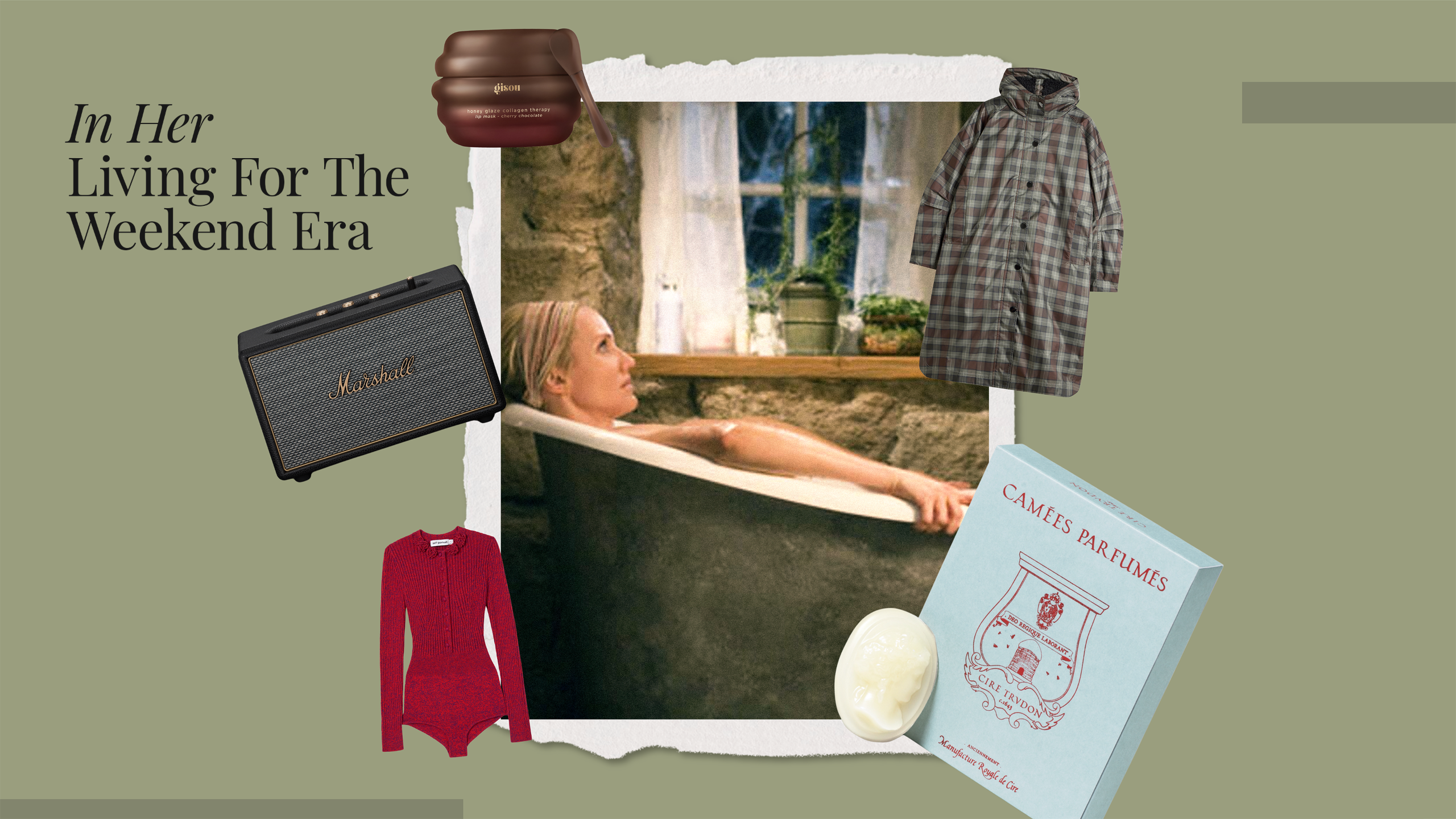 image of Cameron Diaz in The Holiday with gift guide products around it
