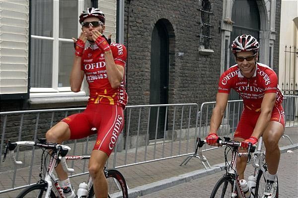 Cofidis riders ham it up for the camera.