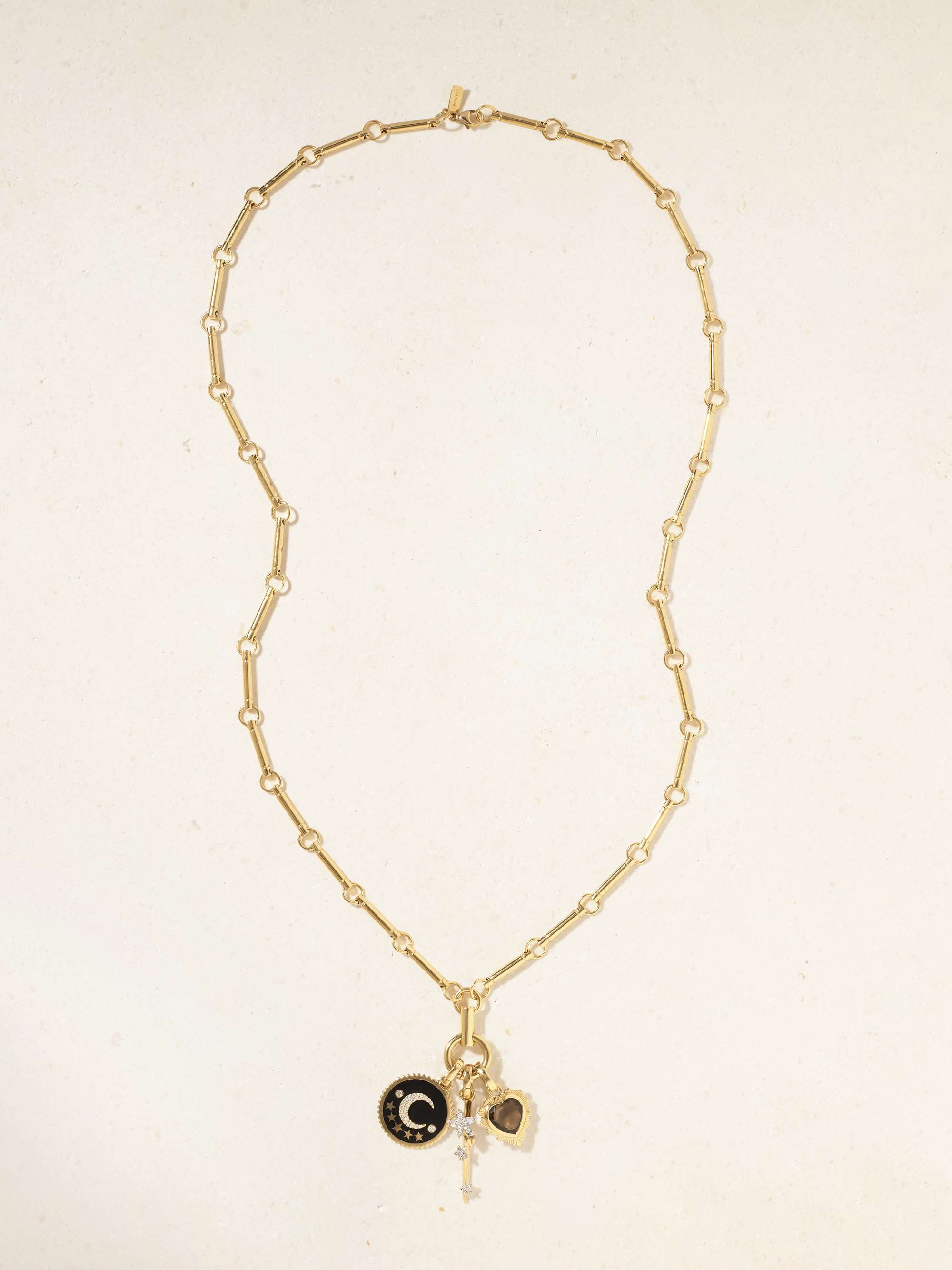 18-Karat Gold, Enamel, Diamond and Quartz Necklace