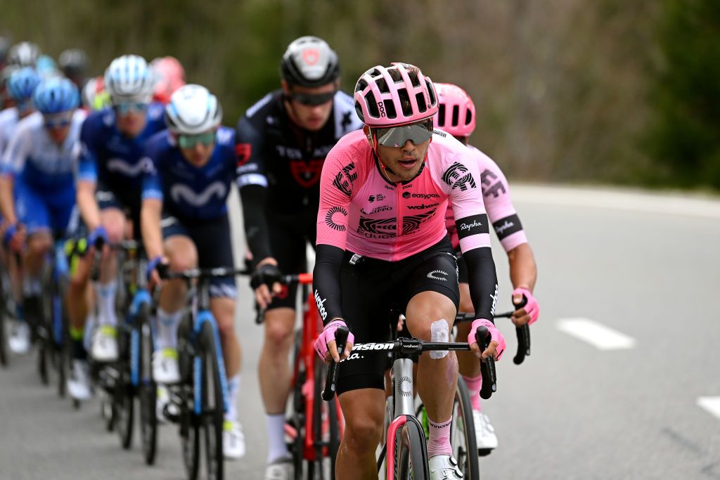 VALLE DE JOUX SWITZERLAND APRIL 26 Odd Christian Eiking of Norway and Team EF EducationEasypost leads the peloton during the 76th Tour De Romandie 2023 Stage 1 a 1709km stage from Crissier to Valle de Joux 1019m UCIWT on April 26 2023 in Valle de Joux Switzerland Photo by Dario BelingheriGetty Images