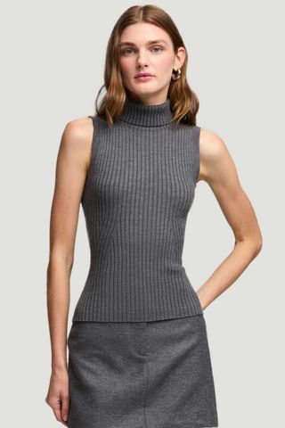 Argent Sleeveless Turtleneck in Stretch Wool