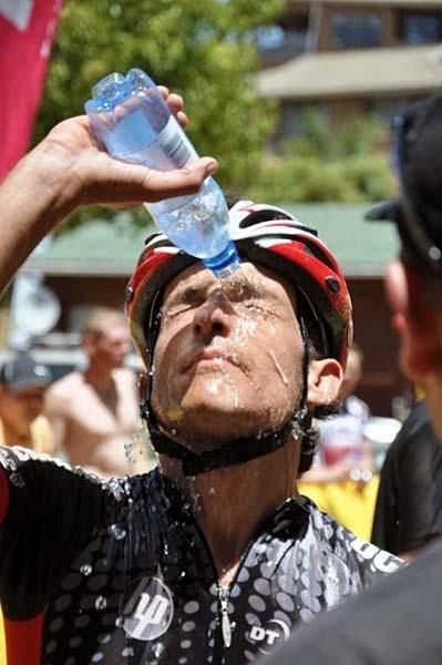 Max Knox cools down after a gruelling 135km.