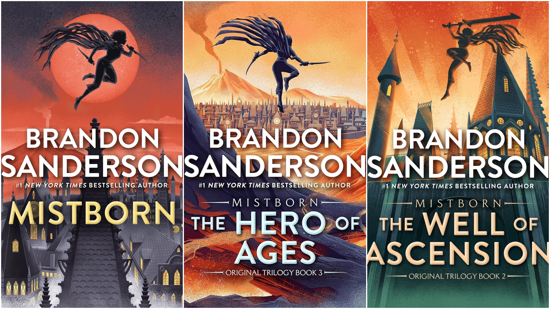 the covers of the mistborn books in a collage