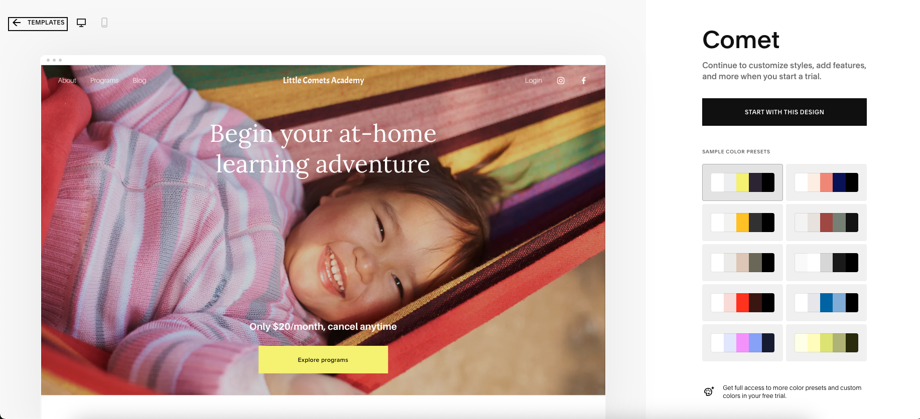 screenshot of a Squarespace website template