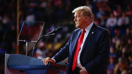 Donald Trump speaks during a campaign event in Salem, Virginia, on Nov. 2, 2024.