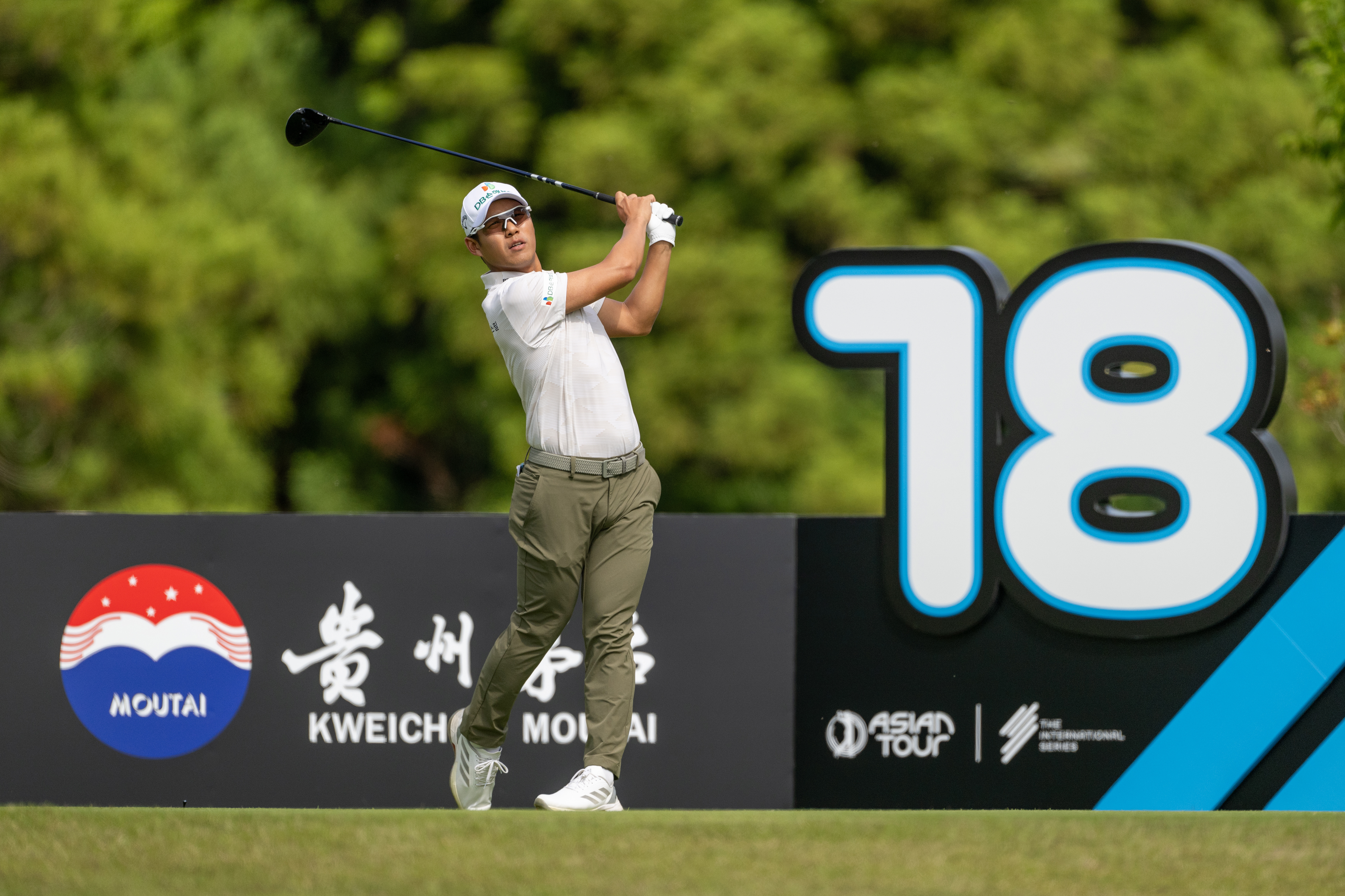 Doyeob Mun tees off on hole 18 during the first round of The International Series Japan presented by Moutai at Caledonian Golf Club