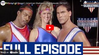 Michael M. Horton, Cheryl Baldinger, and Danny Lee Clark standing dressed as their American Gladiators personas in the thumbnail for the pilot.