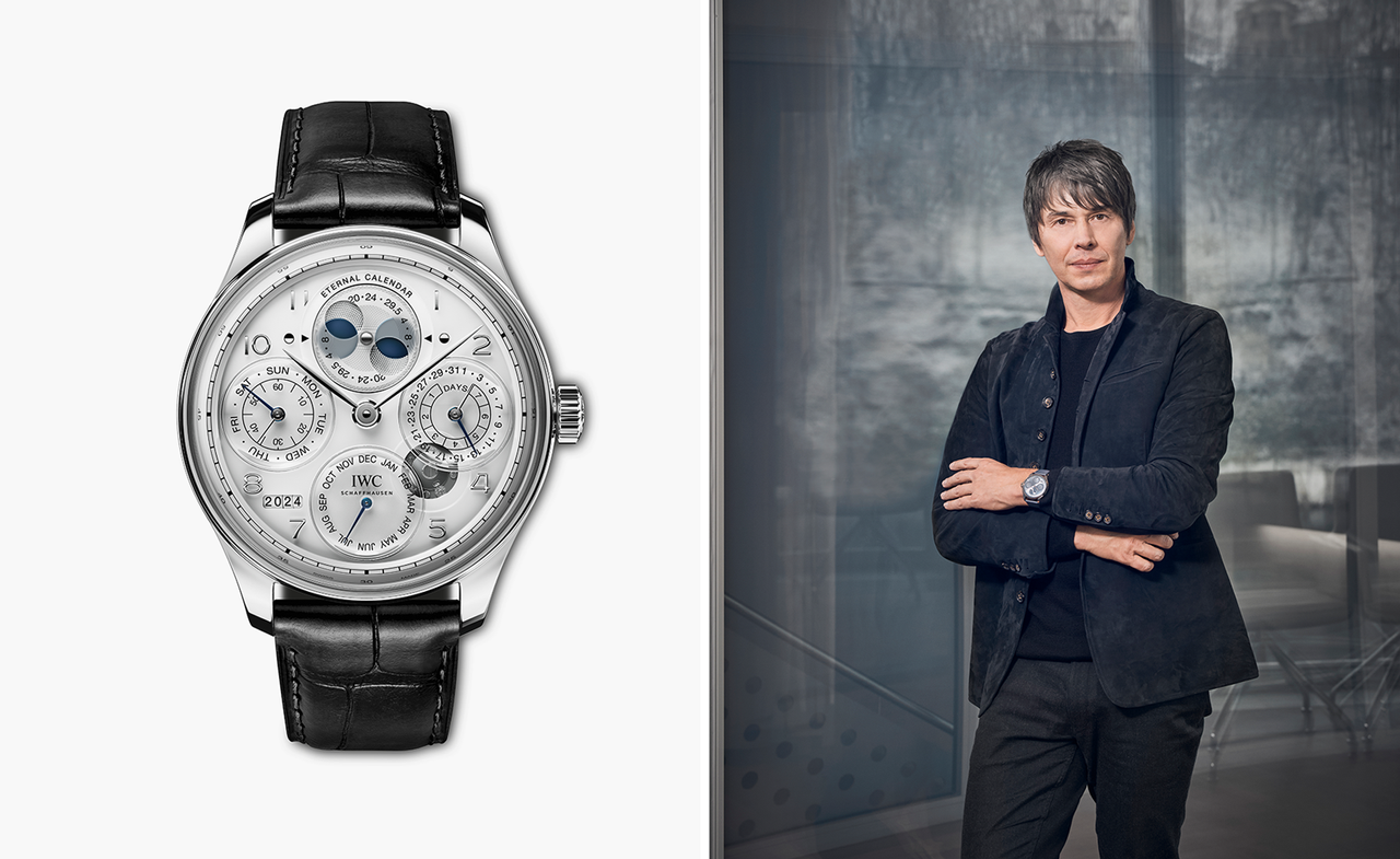 IWC Portugieser watch and Brian Cox with arms folded