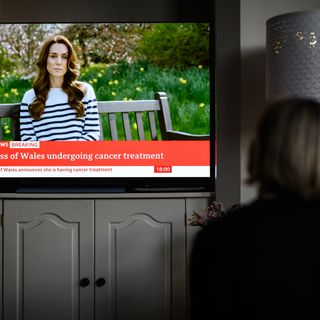 A relative of the Photographer watches television, as Catherine, The Princess of Wales announces that she is receiving a preventative course of chemotherapy for cancer on March 22, 2024 in London, England.
