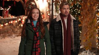 Lindsay Lohan and Chord Overstreet in Netflix's Falling for Christmas