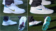 The golf shoes of Rory McIlroy and Scottie Scheffler