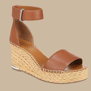 flat lay of espadrille brown sandal