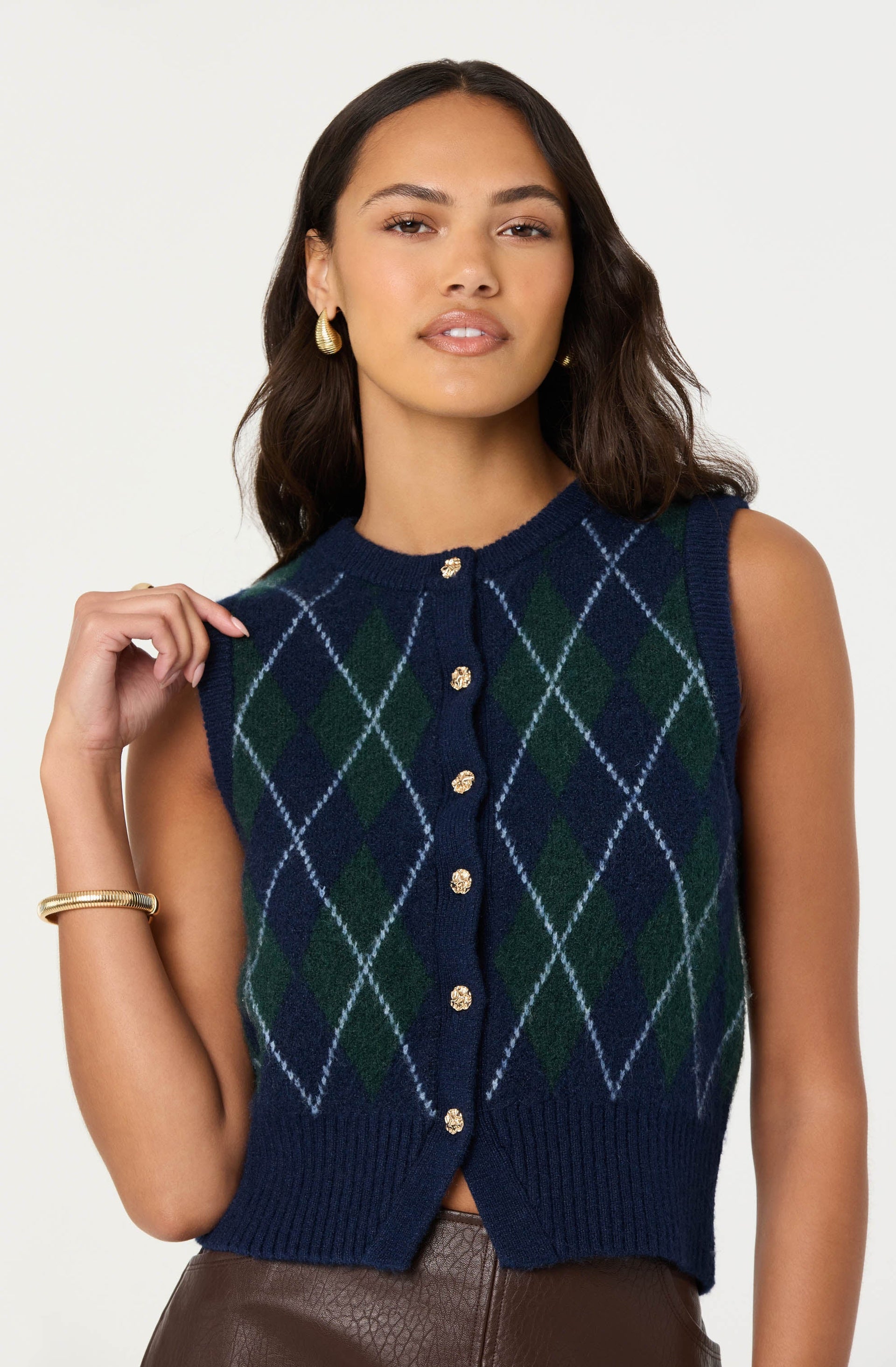 Abbie Argyle Sweater Vest - Green Blue Argyle / Xs