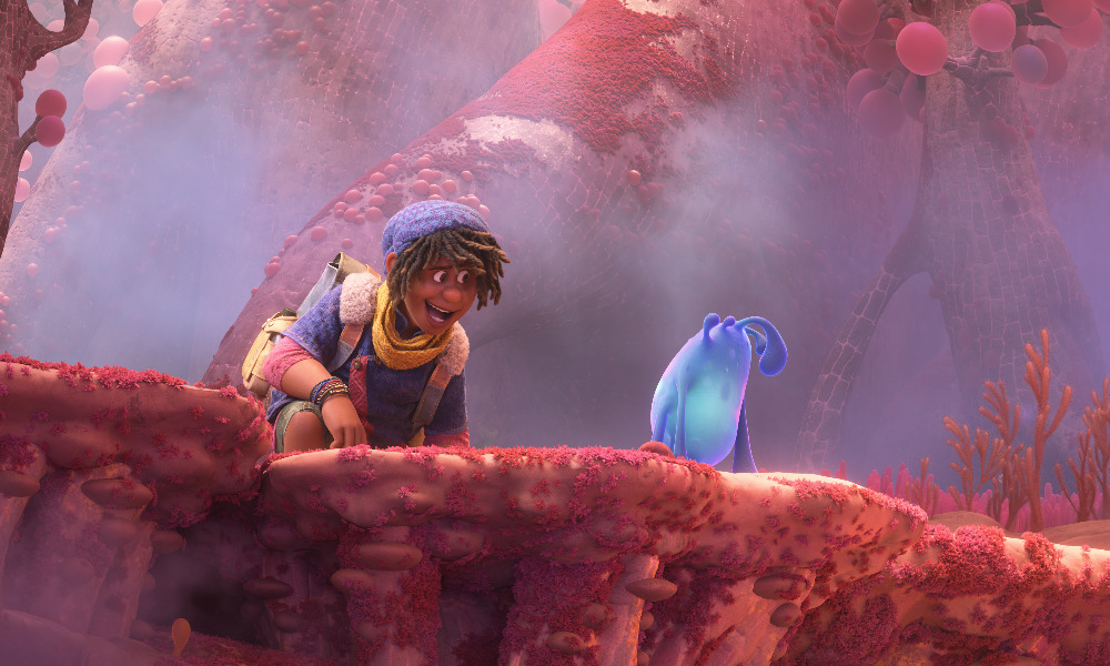 Strange World characters on a cliff