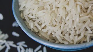 White rice uncooked in a bowl