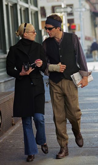 Carolyn Bessette Kennedy and John Kennedy Jr. walking in New York City.