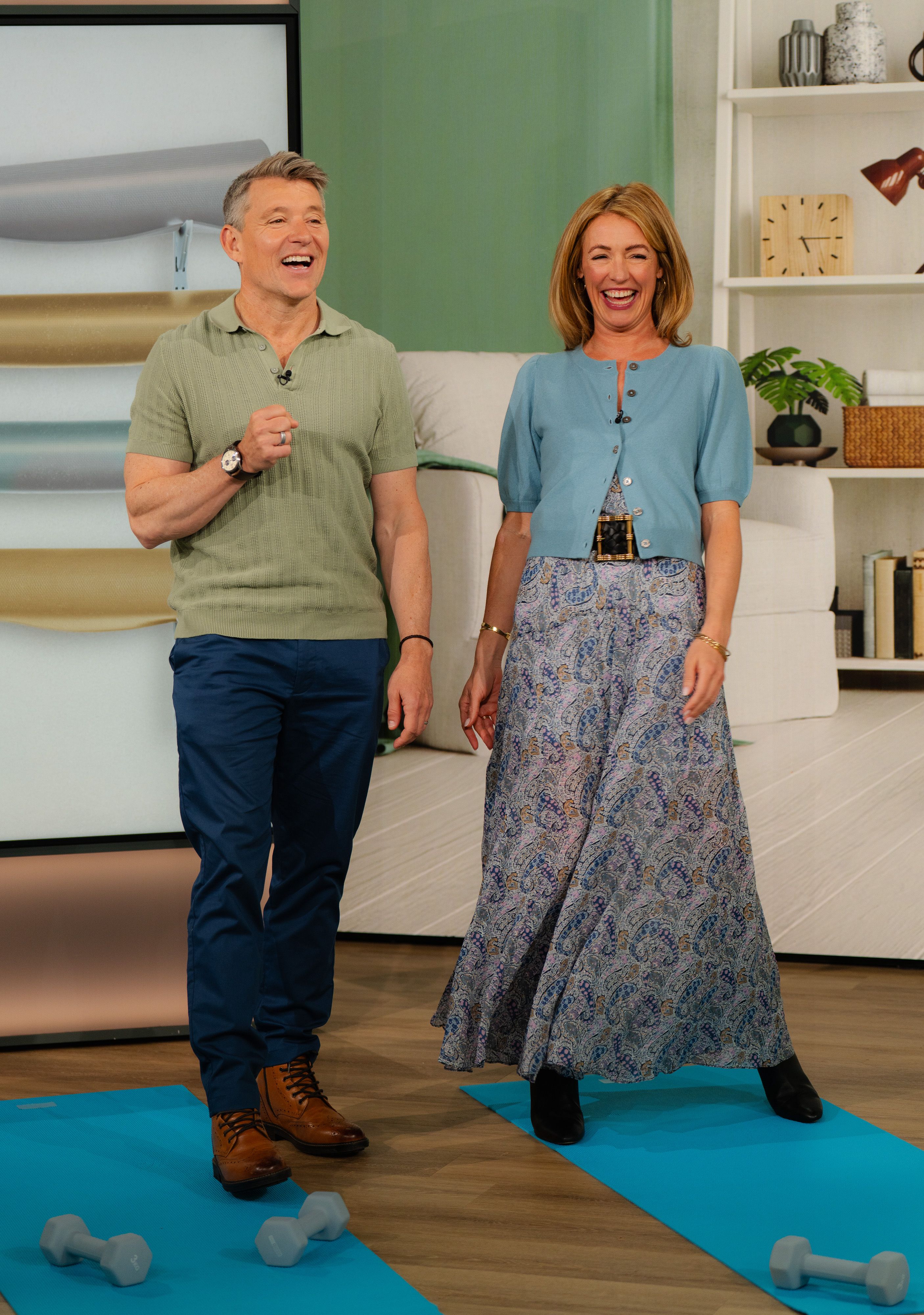 Cat Deeley wearing Rixo dress and Boden cardigan on This Morning on 19 May, 2026