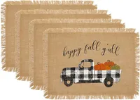 Elrene Home Fashions Happy Fall Y'all Autumn Burlap Placemat Set