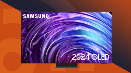 Best 65-inch buying guide image 2025 with Samsung S95D on orange background 