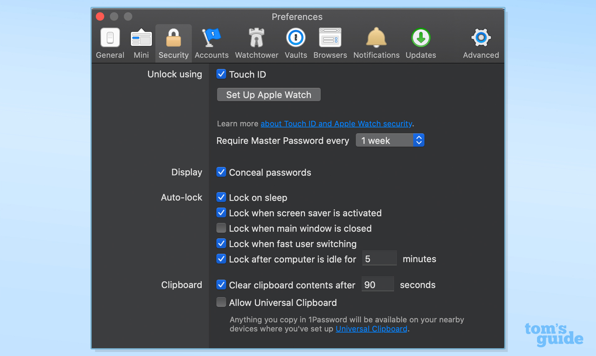 1Password password manager preferences