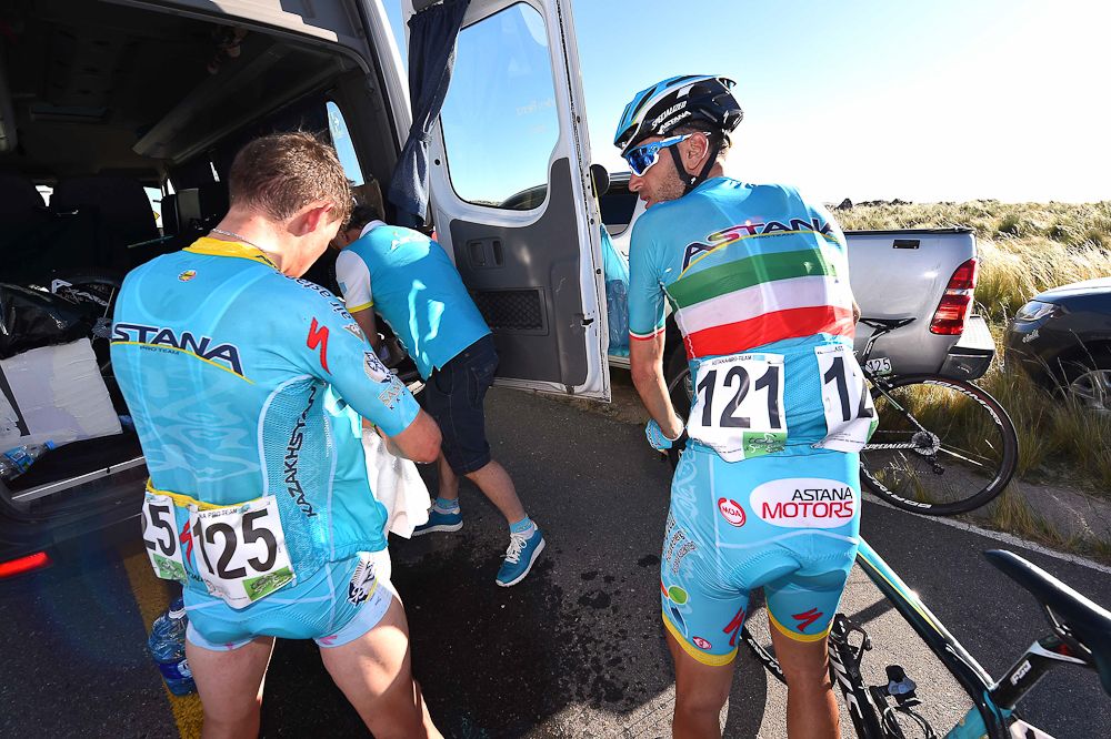 Vincenzo Nibali in the team van after the stage.