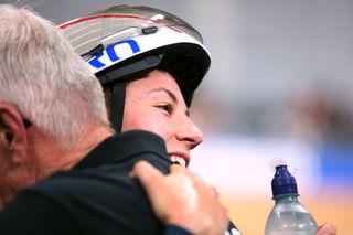 Chloe Dygert (USA) célèbre son premier titre de poursuite individuelle aux Championnats du monde de cyclisme sur piste 2023