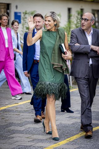 Queen Maxima attends the presentation and workshops of the report Performance Pressure on MBO Schools at Albeda College on September 18, 2024 in Rotterdam, Netherlands.